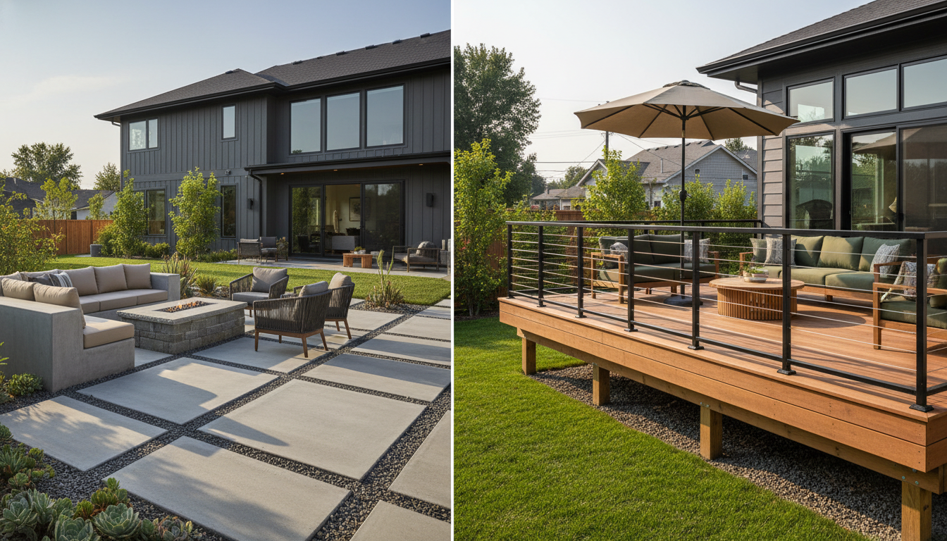 Editorial photograph for article about: Patio vs Deck: The Complete Homeowner\'s Guide to Choosing Your Perfect Outdoor Space