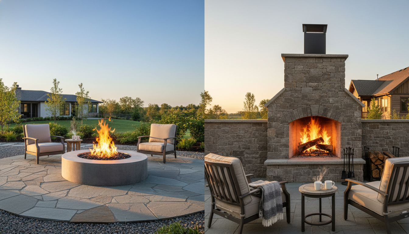 Editorial photograph for article about: Fire Pit vs Fireplace: The Complete Guide to Choosing Your Perfect Outdoor Heating So