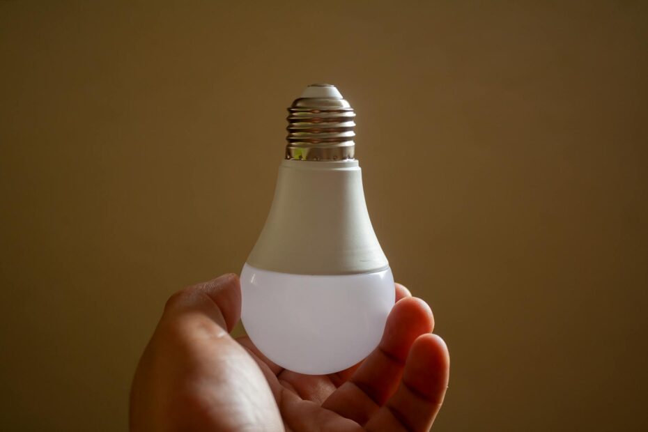 Close-up of a hand holding an energy-efficient LED bulb, emphasizing sustainability and innovation. (Photo by Arturo Añez. on Pexels)